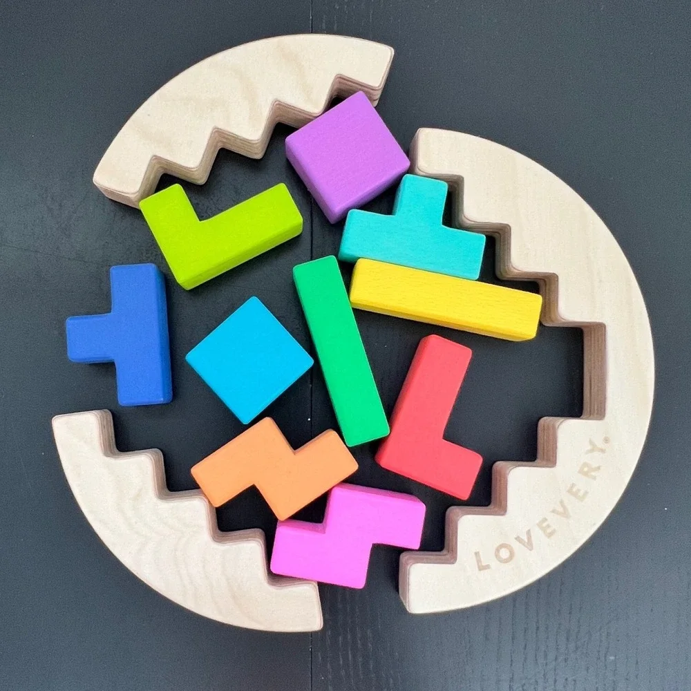 Lovevery Wooden Wobble Puzzle Multicolor Geometric Montessori Toddler Toy OS